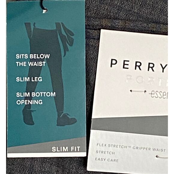 Perry Ellis Portfolio Pants Men's 34x32 Slim Fit Dress Pant Charcoal Gingham NEW - Picture 9 of 12